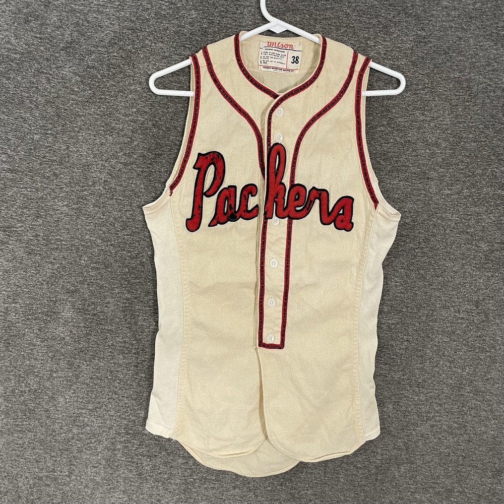 1940s Packers Jersey Sz 38 White Baseball Wilson USA Button Front #3 Minor